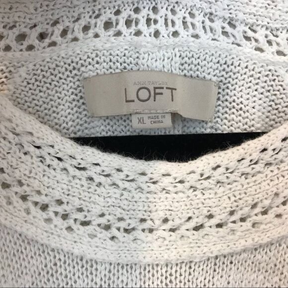 Ann Taylor Loft White Open Knit Sweater XL Pullover Lightweight 3/4 Sleeve - Picture 3 of 8
